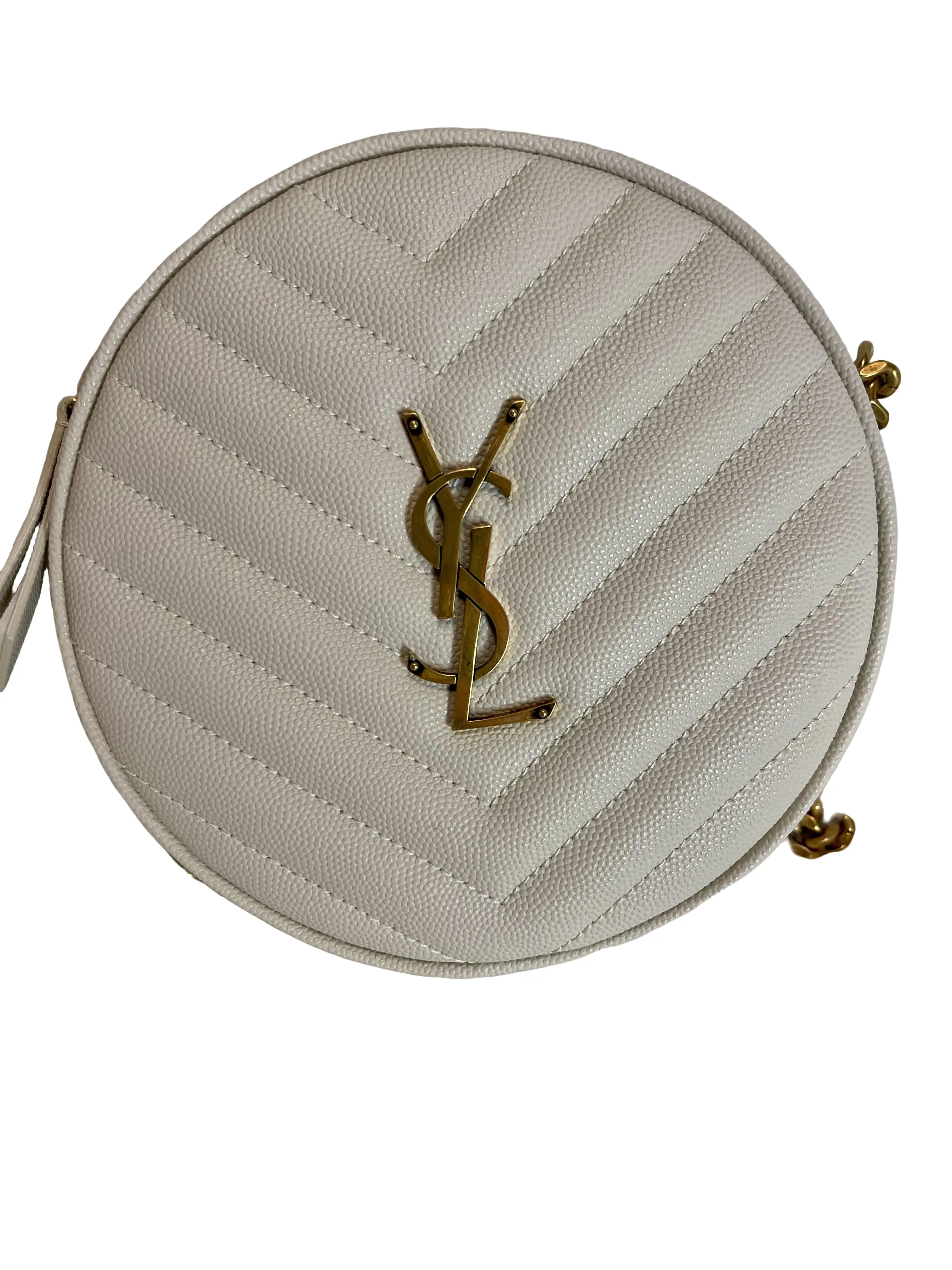 Pre-owned Yves Saint Laurent Canvas Crossbody Bags Saint Laurent Monogramme Round Bag in Cream soft