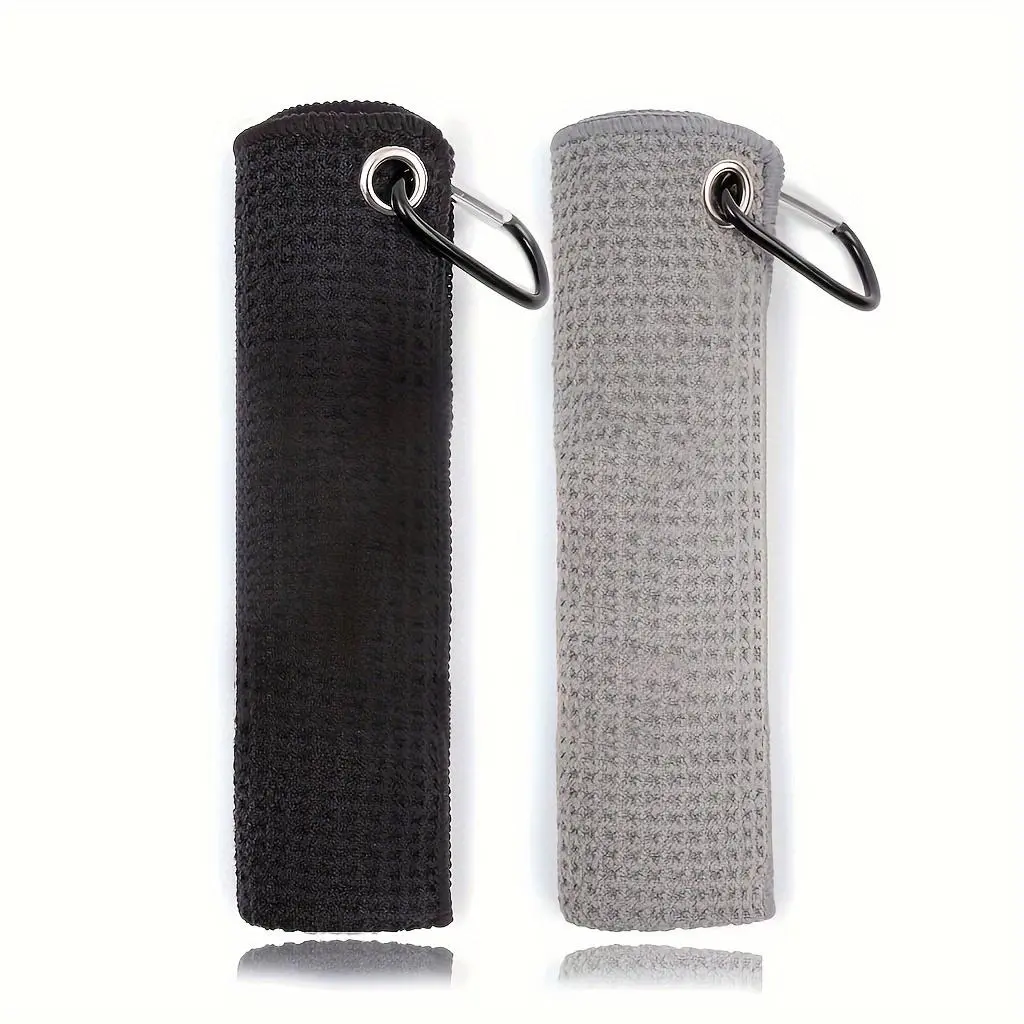 Microfiber Golf Towel, 2 Counts/set Tri-fold Waffle Pattern Golf Towel with Carabiner Clip, Professional Golf Bag Towel, Golf Accessories, Golf Gear, Golf Supply