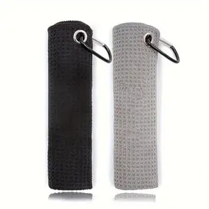 Microfiber Golf Towel, 2 Counts/set Tri-fold Waffle Pattern Golf Towel with Carabiner Clip, Professional Golf Bag Towel, Golf Accessories
