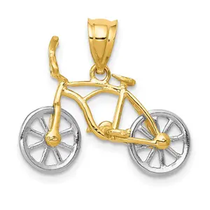 14k Two-tone 22 mm 3D Moveable Bicycle Pendant (1.14 grams)