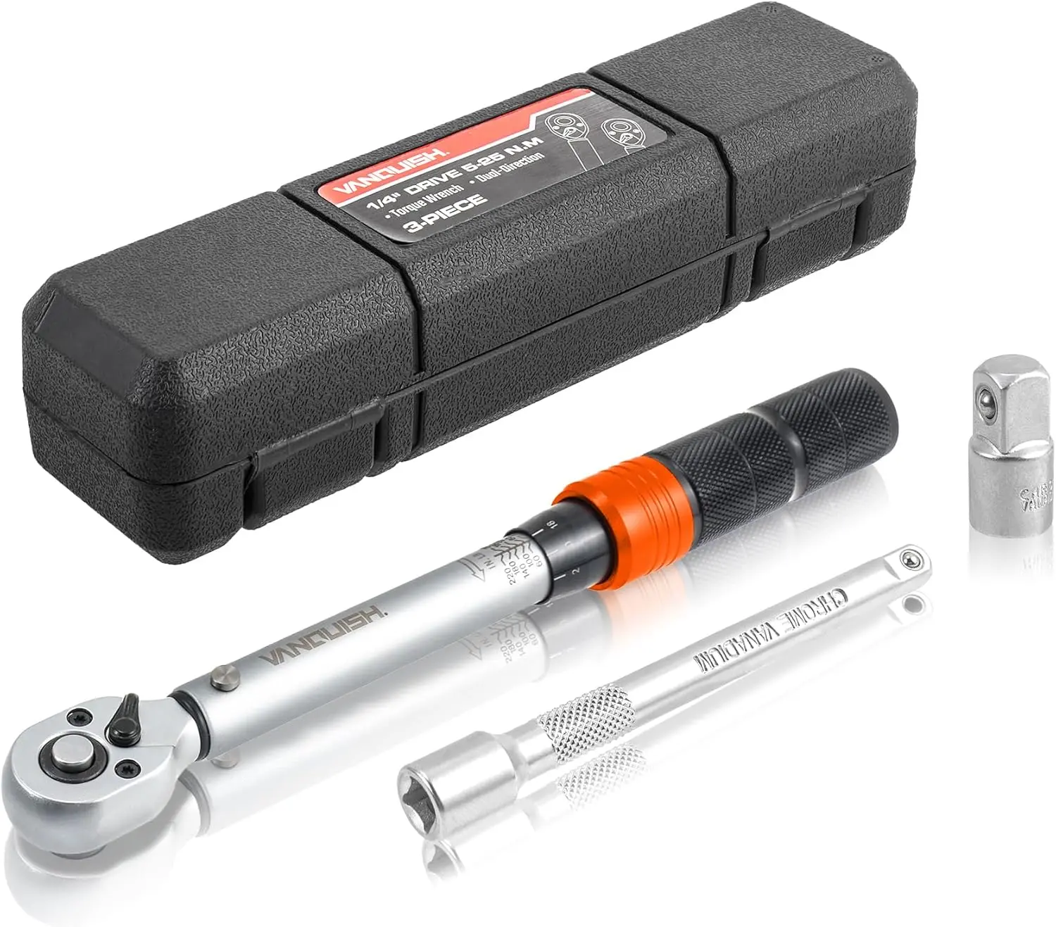 1/4-inch Drive Torque Wrench with 4" Extension Bar and 1/4" to 3/8" Adapter, 72-, 40-220 IN.LB/4.5-24.8 Nm, 3% , 1601AM