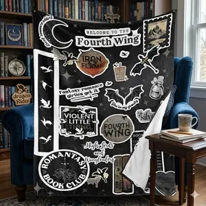 Fourth Wing Iron Flame Fantasy Romance Book Club Flannel Throw Blanket Dragon Print Ultra Soft Cozy Warm Blanket For Book Lovers Reading Nook Decor Gift