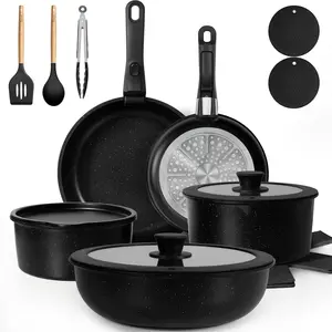20 Pcs Pots and Pans Set Non Stick, Detachable Handle Nonstick, Non Toxic Induction RV Cooking Set with Removable Handles, Dishwasher/Oven Safe, Easy (Black)