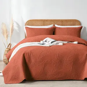 queen/king Size Quilt Bedding Set, Quilts For All Seasons,，Lightweight Soft Coverlet Modern Style Leaf Pattern Bedspread Set(1 Quilt,2 Pillow Shams)