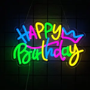 Large Happy Birthday Neon Sign for Birthday Party, Happy Birthday Light up Sign, Led Neon Sign with  Switch for Wall Decor, Party Decoration Use, Power by USB