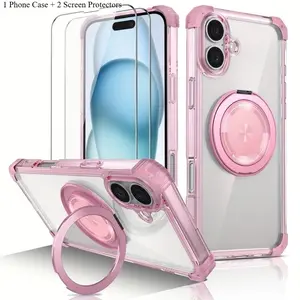 3 PCS [1 Protective Phone Case with 2X Clear Screen Protectors] Case Cover for iPhone 17 16promax 15 14 13 12 11 Full-Fall Magnetic Support Wireless Charging with Ring