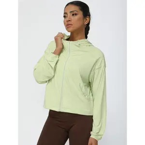 Women's Solid Color Hooded Sports Jacket, Quick Drying Breathable Sports Outerwear, Ladies Sportswear for Yoga Running