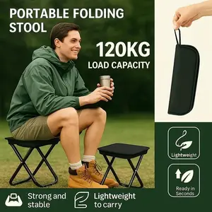 Portable, compact outdoor chair for adults; supports 120 kg (266 lbs); easy to set up and fold; features weather-resistant fabric; suitable for camping, fishing, and travel—ideal for vacations and outdoor adventures; space-saving design.