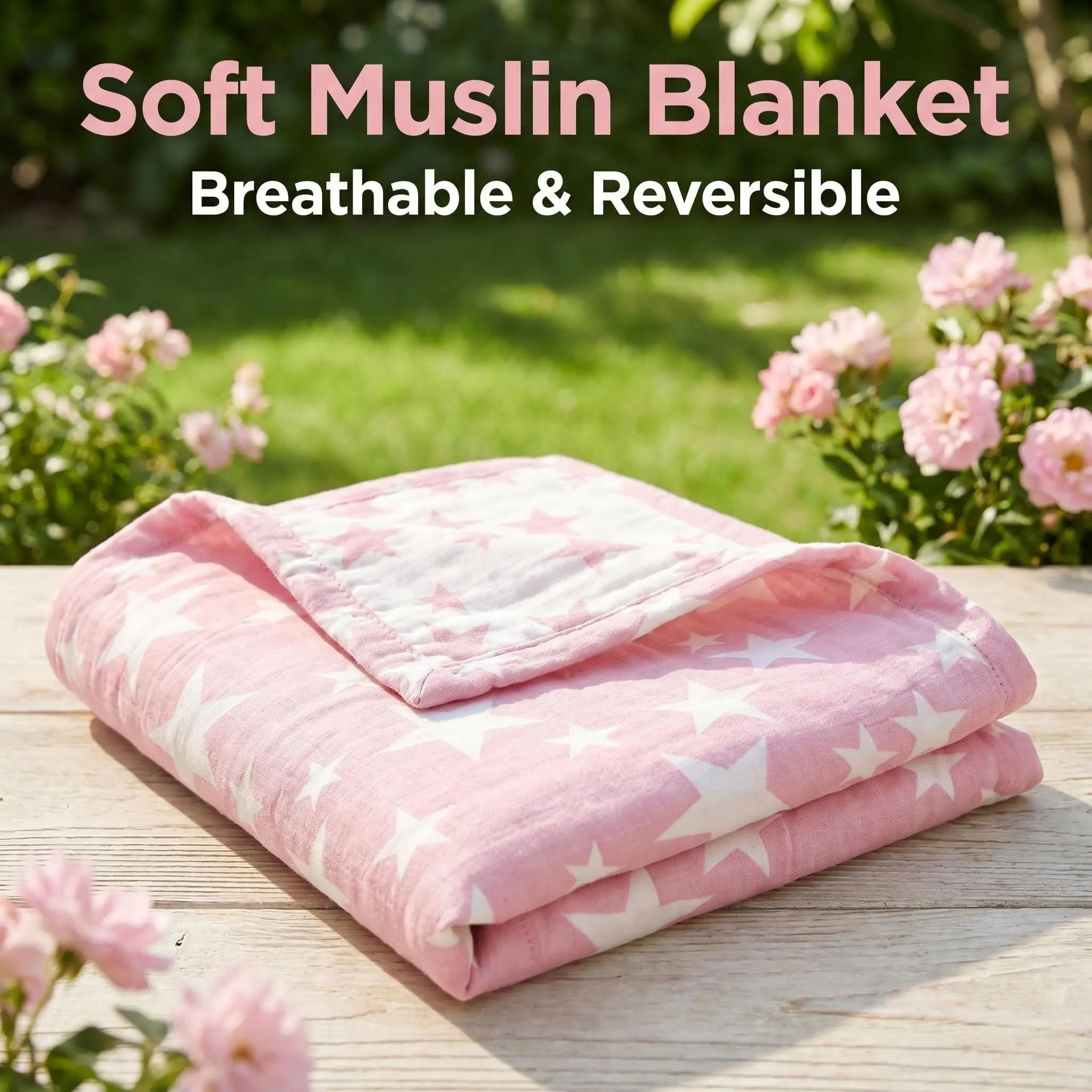 [ Summer Sale Deals ]NTBAY 30x40 Inches Muslin Cotton Bed Blanket - 3-Layer Lightweight Thermal Soft Blanket for All Seasons, Reversible Star Jacquard Throw for Stroller, Travel & Bedding