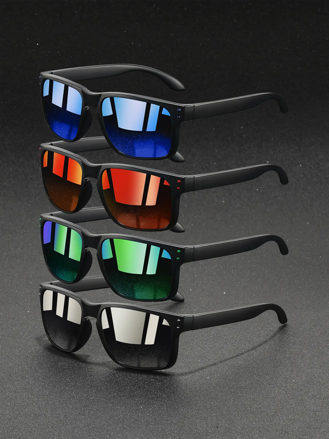 4 pcs fashion solid color frame square glasses,metal rivet decoration design,multiple lens color options,nose pad adopt rubber material,comfortable fit design,the perfect accessory in daily life