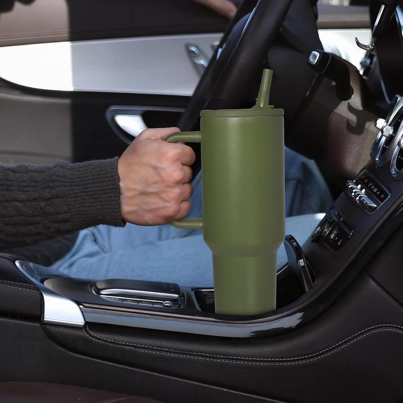 Solid Color 40 Oz Tumbler With Handle 2-In-1 Straw And Straw Lid Leak-Proof Dishwasher-Safe, Insulated Stainless Steel Travel Coffee Mug Long-Lasting Heat Retention, Suitable For Car Cup Holders, Office, Christmas Gifts