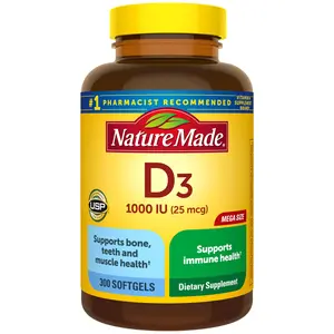 Vitamin D3 1000 IU (25 mcg) Softgels, Daily Vitamin D Supplement for Bone, Teeth, Muscle & Immune Health Support, 300 Softgels (300 Day Supply)