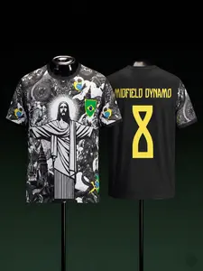 Brazil Christ The Redeemer Special Edition Soccer Jersey, Utility Full-Back Number 13 Men Short Sleeve Quick Dry Football Shirt