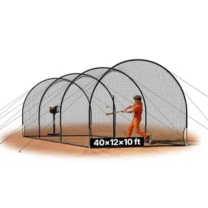 VEVOR Baseball Batting Cage, 33.0 x 12.0 x 9.8 FT Freestanding Portable Batting Cage, Hitting Cages with 4-Ply Knotless Polyester & Pitching Machine Opening, Battings Cages Netting for Indoor Outdoor