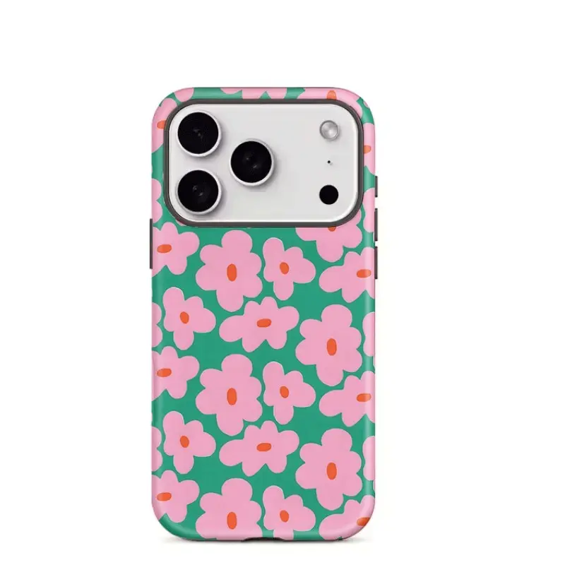 Stylish 2-in-1 Integrated Film Phone Case with Tiny Pink Flower & Green Leaf Print, Tough Dual-Layer Drop-Proof Design; Compatible with iPhone 11, 12, 13, 14, 15, 16, 17 Series