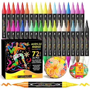 72 Colors Dual Tip   Pens Markers, 36 Set Permanent   Pens, , Quick-Dry, Ideal for Rock Painting, Canvas, Glass, , Ceramic, DIY Crafts & Art Supplies