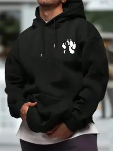 Autumn-Winter Men's Hoodie, Cool Paw Print Design, Ribbed neck won’t deform. Cozy & stylish, fits daily looks perfectly, a must-have gift for relatives and friends to stay warm in trendy vibe.#WinterMensHoodie #CozyApparel #PawPrintHoodie