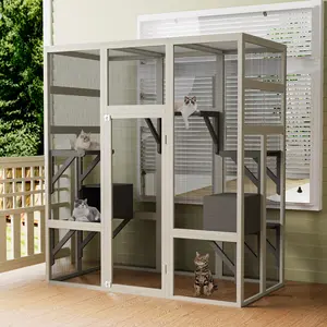 DOMISO Big Luxury Cat House Cat Enclosure with Waterproof Top, Cat Cage with 3 Platforms & 2 Napping House Small Pet Animal Cage