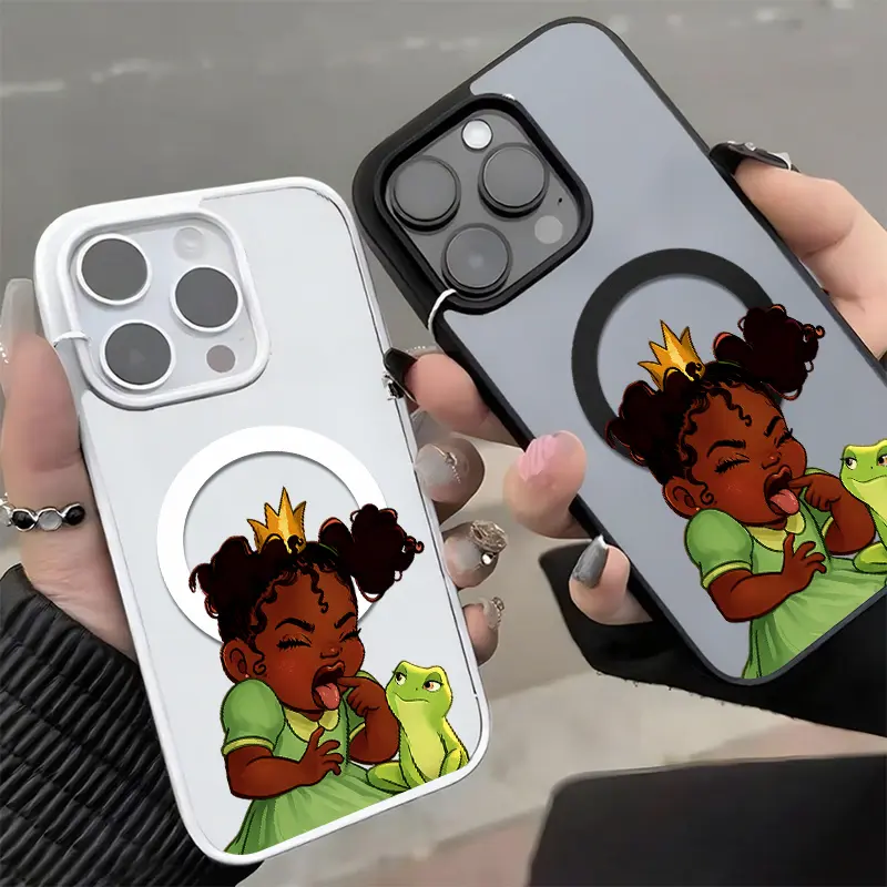 GlamCase MagSafe Compatible Princess Tiana & Frog Cute Cartoon Phone Case, Whimsical Storybook Style Clear White Frame Shockproof Anti-Scratch Cover for Samsung S26 25 24 23 22&iPhone 17 16 15 14 13 12 11 Plus Pro Max