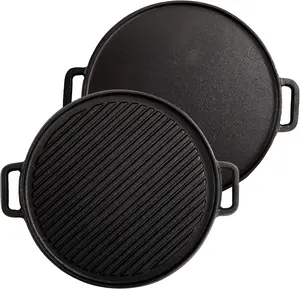 12 Inch Cast Iron Griddles, 2-in-1 Reversible Grill/Griddle with Handle, Reversible Grill Plate Skillet for Stovetop, Gas Range, Electric Stovetop, Grill Open Fire