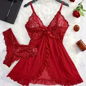 Lace Lingerie Set Women's Sexy Babydoll Romantic Ruffle Nightgown Delicate  Set New Gift Luxuriou