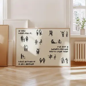 Love actually is all around Print, Dorm Room Aesthetic Wall Art, Small People Art, Tiny Humans Walking Print, Minimalist People Wall Art Retro, Poster UnFramed