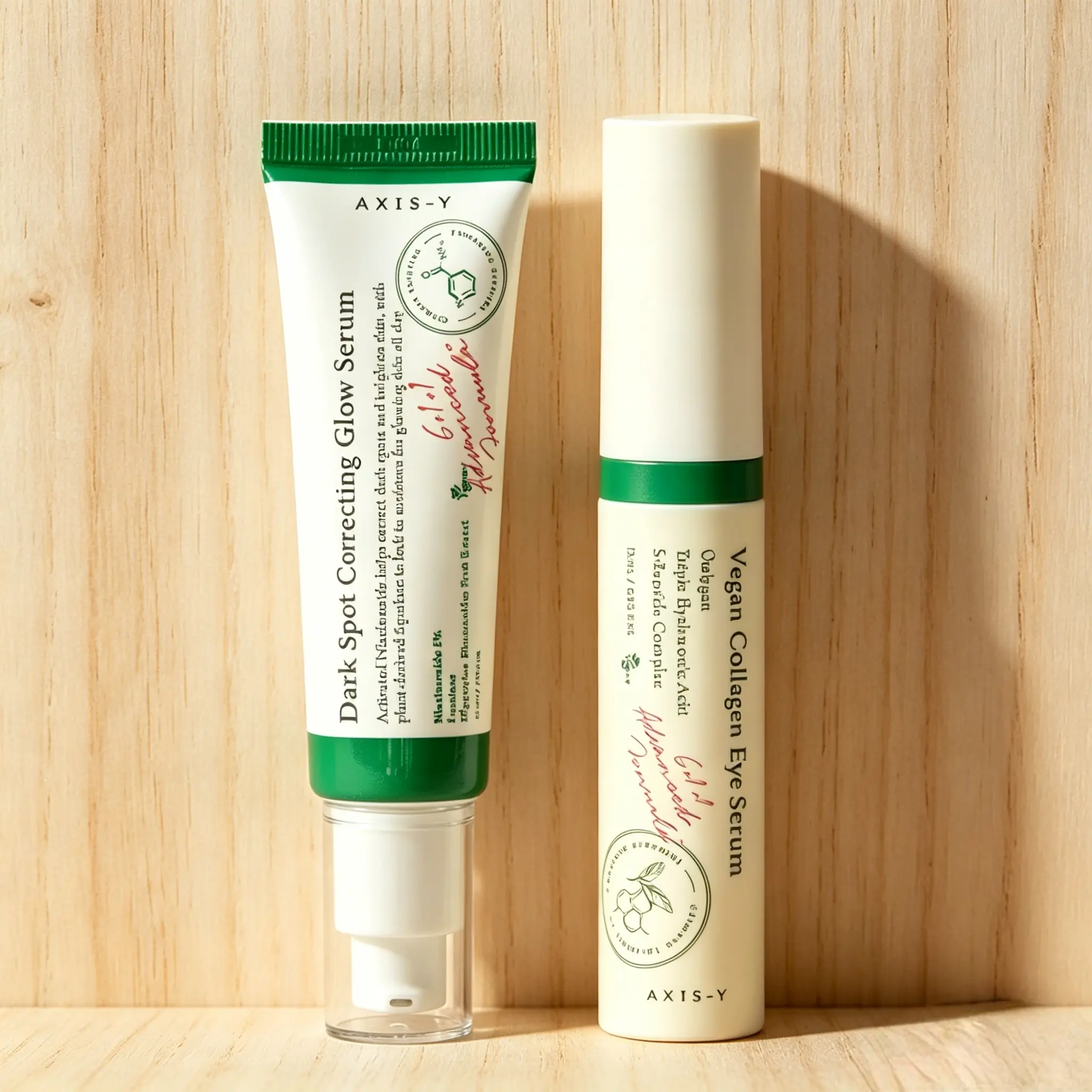 AXIS-Y Dark Spot Correcting Glow Serum 50ml + Daily Vegan Collagen Eye Serum 10ml Set – Korean Skincare Duo for Brightening & Dark Circles Care