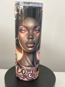 Leo Tumbler 20oz 600ML 18/8 304 Stainless Steel Double Walled Dishwasher Safe Portable Water Bottle with Leak Proof Lid & Metal Straw Zodiac African Women Tumbler