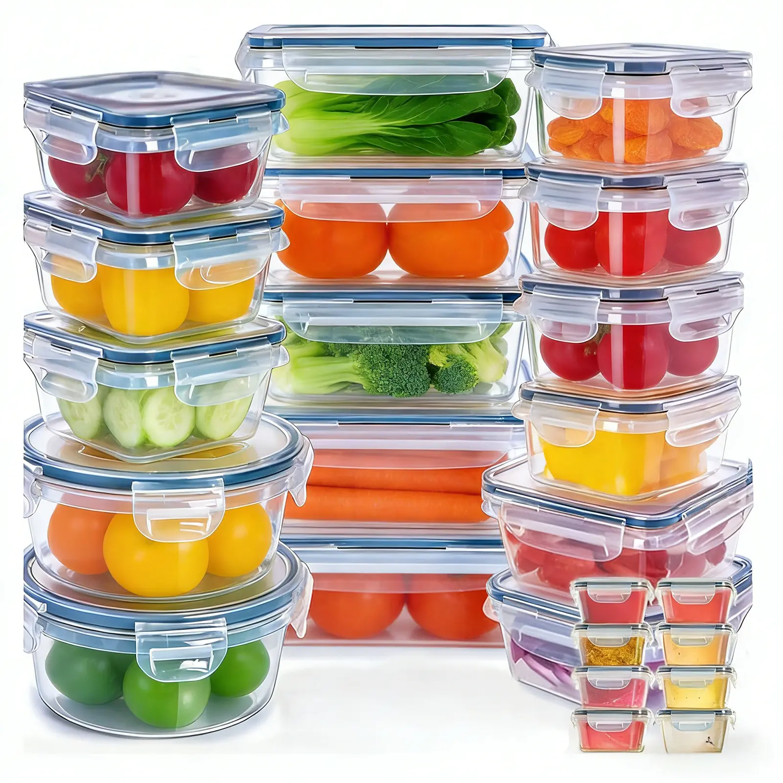 Airtight Food Storage Containers Set, Stackable Leak Proof Plastic Meal Prep Containers With Mini Spice Boxes For Refrigerator Pantry Organization