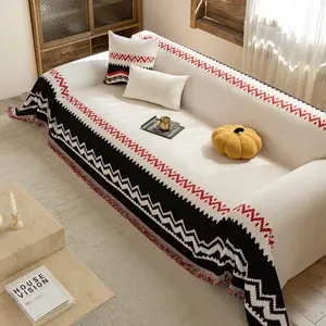 Bohemian Knitted Sofa Blanket, Soft Comfortable Design, Quick Upgrade for Living Room, Reusable, Suitable for Pet Lovers' Homes