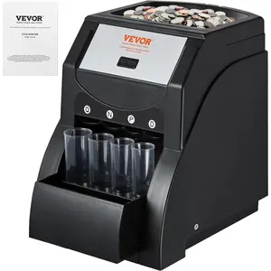 TikTokShopBlackFridayVEVOR Coin Sorter Organizer for USD Coins, Sorts 1¢, 5¢, 10¢, 25¢, 230 Coins/Min, Includes 4 Coin Wrapping Tubes, Capacity of 200 Coins, Black
