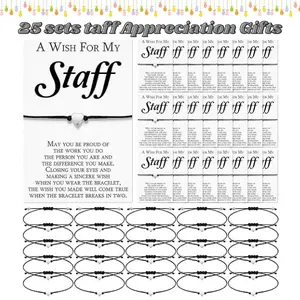 25-Pack Unisex Heart Charm Friendship Bracelets with Thank You Cards, Festive Look Bulk Party Favors for Team Appreciation, Valentine’s Day Gifts for Unisex Wear