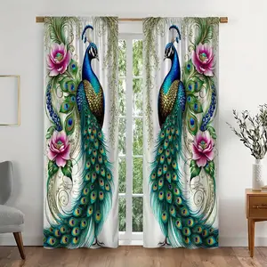 Peacock Pattern Curtain, 2 Counts/set Modern Art Semi Blackout Curtain, Window Curtain for Home Living Room Bedroom Office Decoration, Window Decorations Supplies