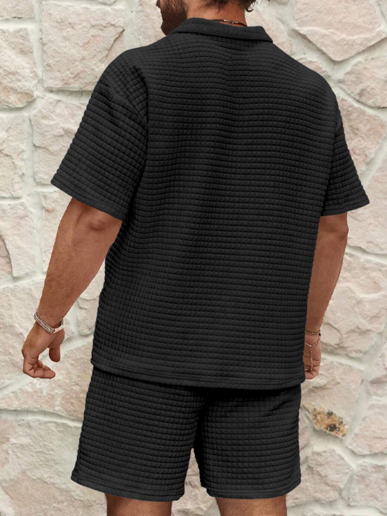 KZZ Men's Solid Color Short Sleeve Tee & Shorts Set Loose Fit Casual Fashion Cozy Breathable Two-piece Outfits for Summer Daily Wear Clothing Shortsleeve Menswear Men's 2 Piece Set，