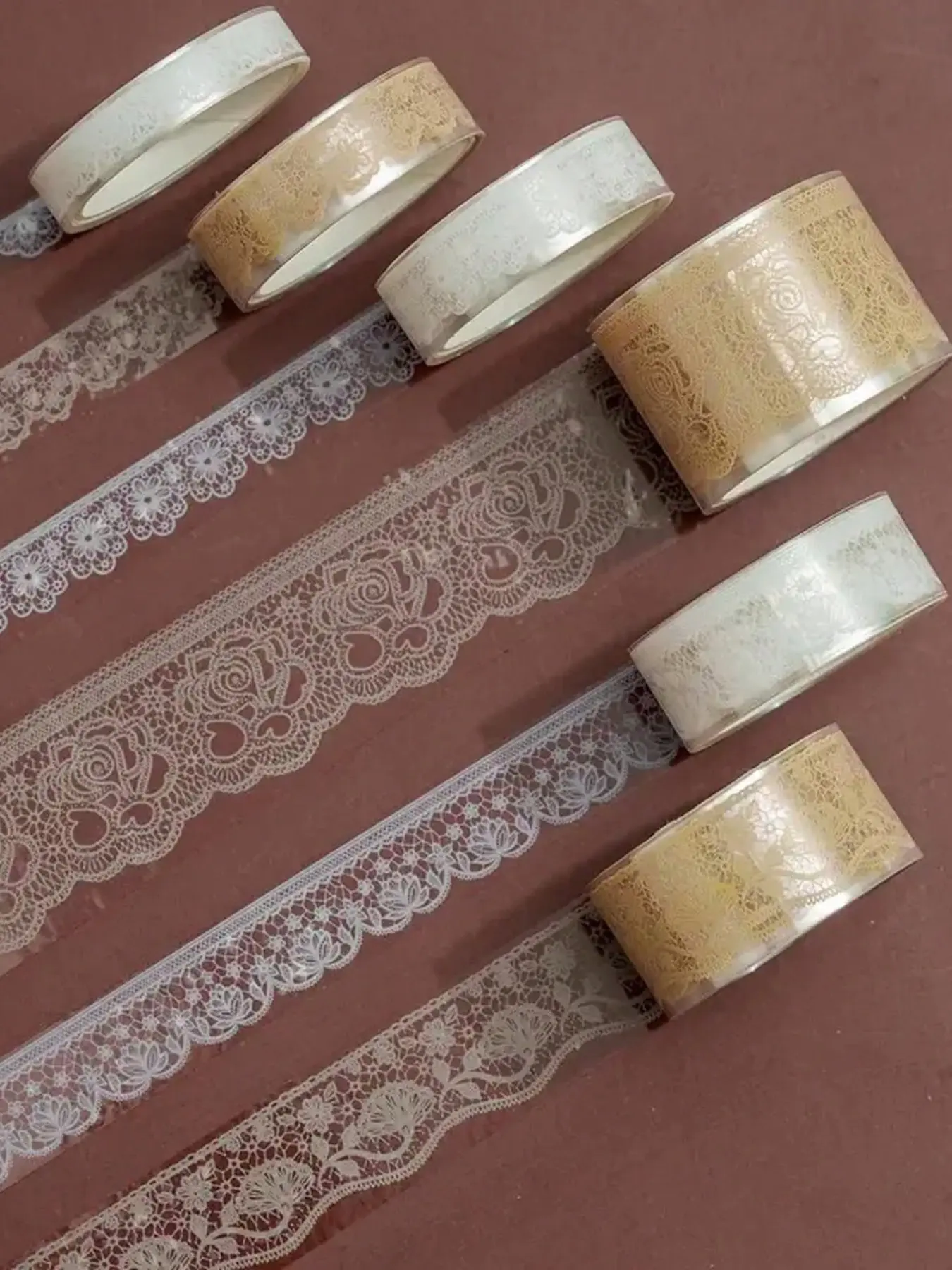 6 Rolls Lace Pattern Pet Tape, Floral Decoration Tape Set, Transparent Adhesive Masking Tape, Ideal for DIY Crafts, Scrapbooks, Gift Wrapping, Journals