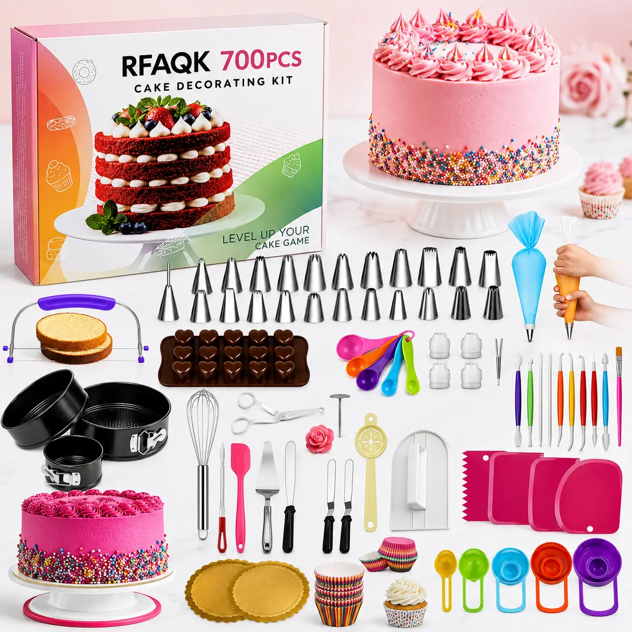 700 PCS Cake Decorating Kit Set | Complete Cake Decorating Supplies with Piping Tips, Icing Nozzles, Cake Turntable, Fondant Tools & Baking Accessories