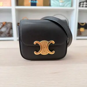 Pre-owned Celine Leather Shoulder Bags Shiny Calfskin Mini Triomphe Black
