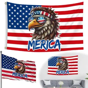 Funny American Flag Bald Eagle MERICA 3x5FT Durable Wall Decor Banner Gift for Husband Garage Man Cave Hunting Flag Christmas Ornaments Large Big Slogan Tapestry
