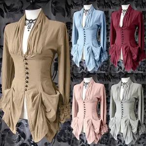 Women's Lady Gothic Ruffled Medieval-Inspired Polyester Blouse - Comfortable, Breathable, Slim-Fit Sleeved Special Clothing for Costumes & Outfits