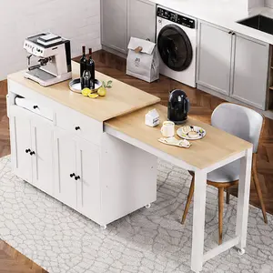 ARCH 74.5in Kitchen Island with Extendable Dining Table on Wheels, Rolling Kitchen Cart with Spice Rack, 2 Drawers, 4 Door Cabinet, Particle Board MDF, Off White, for Kitchen Dining Room, Single Package, Off White Color Options, Color: Off White
