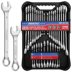 SEDY Open-Box End Combination Stubby Wrench Set 32-Piece SAE & Metric Wrenches with Organizer Box for Standard and Stubby Wrenches toolbox