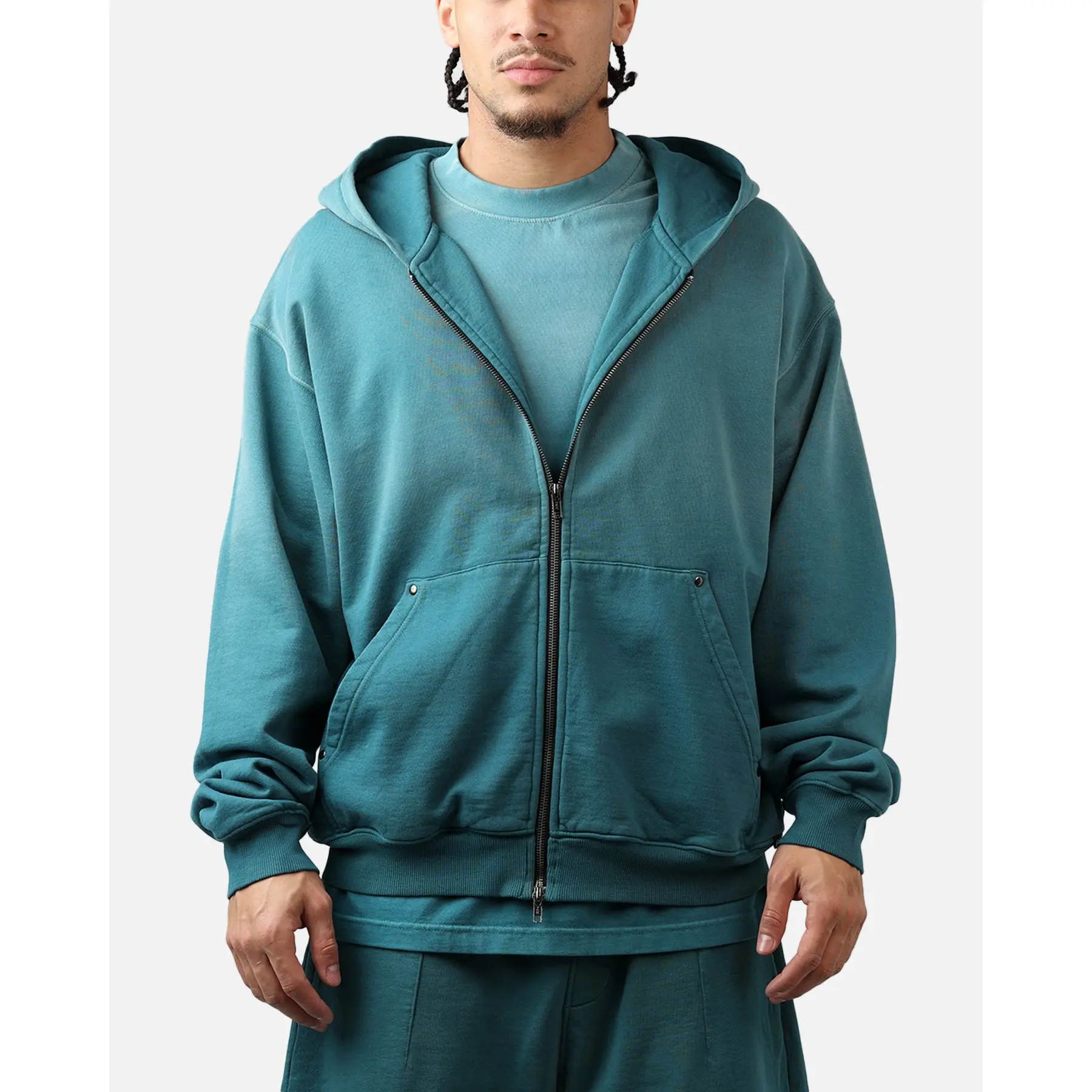 American Thrift Zip Hoodie Washed Teal