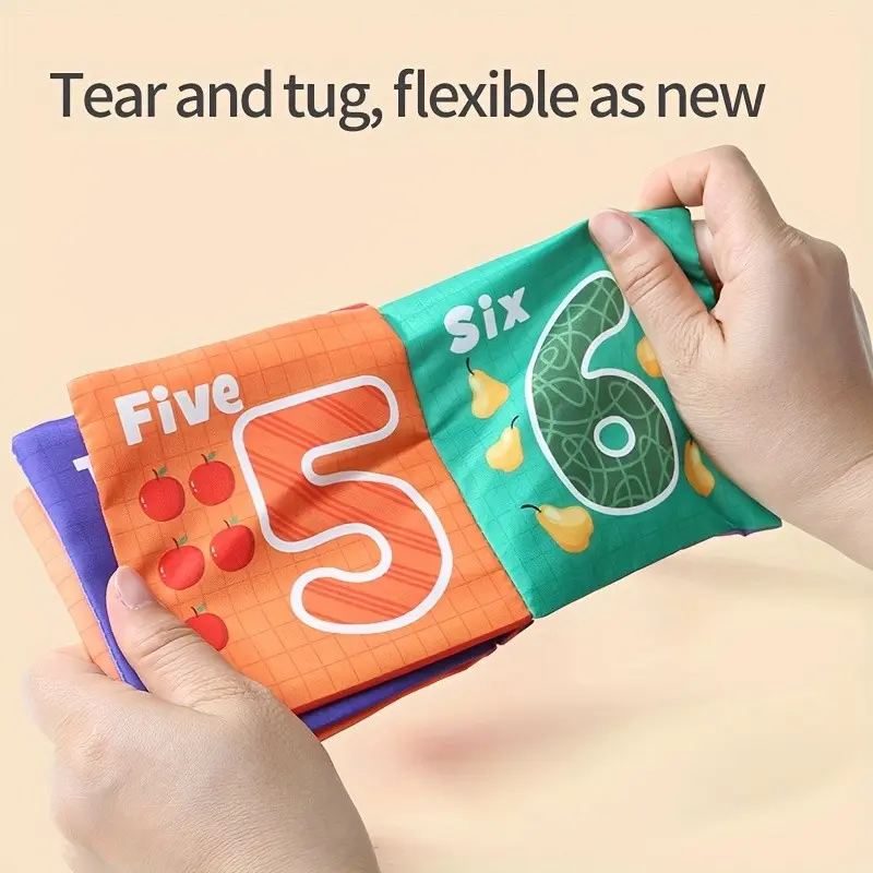 Four-Page Cloth Book for Babies, Washable and Durable Design, Animal Fruit Shapes, Number Themes, Sensory Stimulation Toy, Sensory Books
