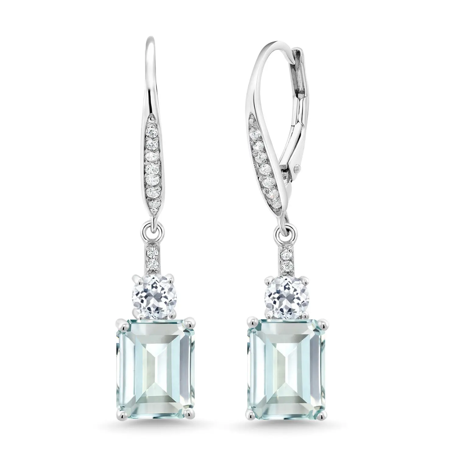 Gem Stone King Drop Dangle Gemstone Birthstone and White Topaz Earrings for Women | 925 Sterling Silver | Emerald Cut 9X7MM | Fine Jewelry Gift for Her Mom Anniversary Wedding