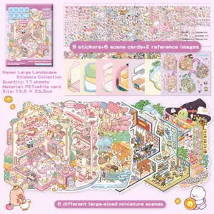 adult stress relief miniature scene sticker, Extra-Large Villa Sticker Book, Including 6 Extra-Large Scenes, 9 Kinds of Materials, 2 Reference Pictures, Suitable for Halloween, Easter, Christmas, Party Gifts,therapy,vintage artistic craft Multi-Style Pet