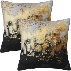 Black and Gold Pillow Covers 2 Pack 18x18 Inch, Decorative Gold Black Throw Pillows, Soft Abstract Art Pillowcases for Sofa Living Room Couch Bedroom Decor