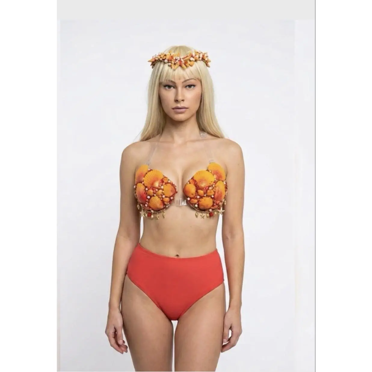 Handmade Sunset Seashell Bra & Crown Set | Mermaid Core Festival Rave Outfit & Costume