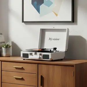 Myvision Vintage Suitcase Record Player - 3-Speed Drive, Bluetooth Playback, 7/10/12" Disc Compatibility, CD Player, Stereo Speakers, RCA Line Out, AUX In, Headphone Jack, Retro Vibe, Room Decor Accessory