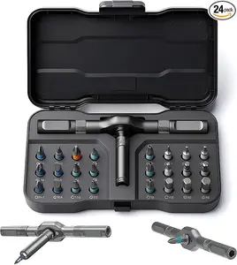 24-in-1 Ratchet Screwdriver drill Set, Magnetic Precision Bits with Detachable Handle &Case.Multi- Purpose Mini Screwdriver Kit for DIY,household appliances, Multifunction Portable minimalist tool kit,Tool gadgets Heavy Duty Hardware, Metal Handle