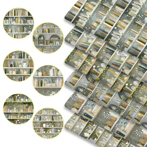 6pcs Cozy Bookshelf Print Fabric Bundles, 45cm*50cm/17.72in*19.69in Bookish Gift Fabric Squares for Quilting, Cottagecore Patchwork DIY Sewing Material for Bedding, Tablecloth, Bags, Masks, Hats, Headbands, Pillowcases